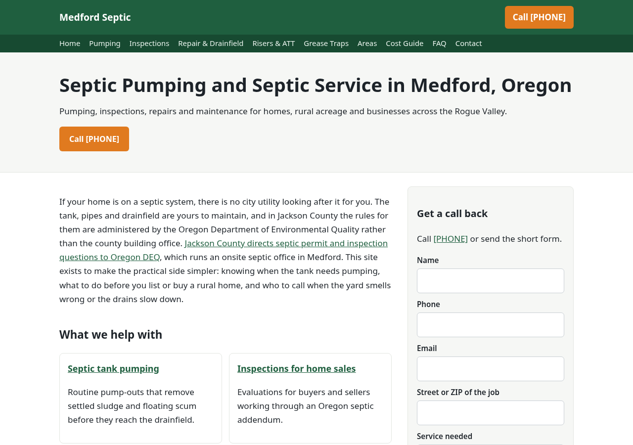 Screenshot of medfordseptic.com homepage